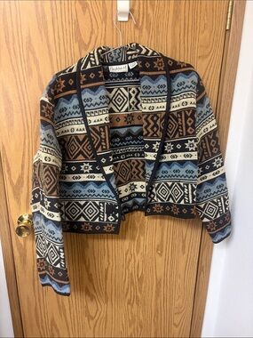 Flashback Patterned Cropped jacket - Blue, Brown, Cream